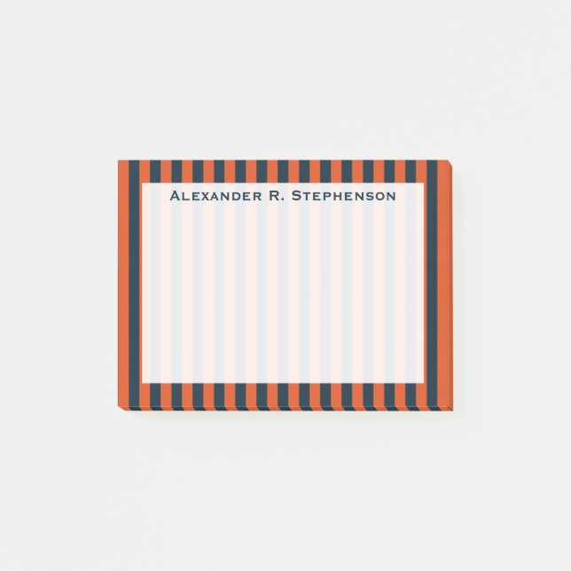 Post-it® Notas adhesivas con franja vertical azul marino y  (Anverso)