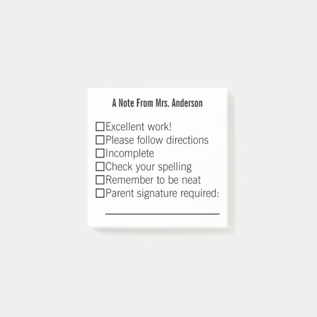 Post-it® Notas adhesivas con plantilla de mensaje del profe (Anverso)