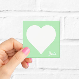 Post-it® Notas Adhesivas Corazón Verde Pastel con Nombre