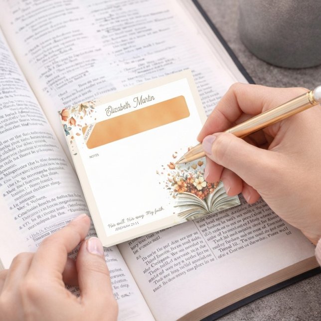 Post-it® Notas adhesivas cristianas personalizadas con flor (Personalized Floral Bible Scripture Christian Post-it Notes)