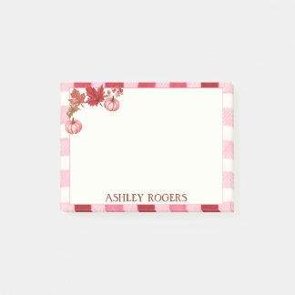 Post-it® Notas Adhesivas de Calabaza con Cuadros Rosados y