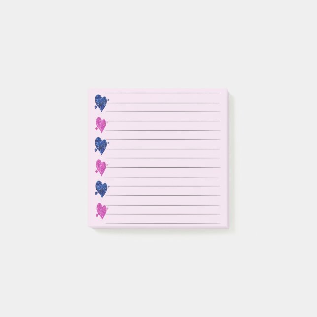 Post-it® Notas adhesivas de corazón rosado y azul (Anverso)