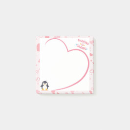 Post-it® Notas adhesivas de corazón y pingüino kawaii rosa
