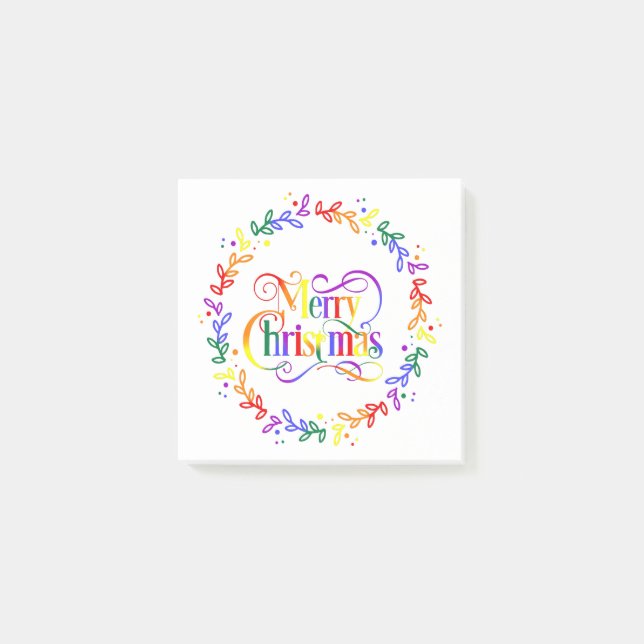 Post-it® Notas adhesivas de corona de Navidad alegre arcoír (Anverso)
