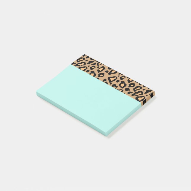 Post-it® Notas Adhesivas de Estampado de Leopardo Turquesa  (En perspectiva)