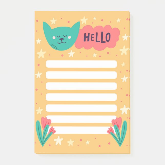 Post-it® Notas Adhesivas de Gato Adorable Hola (Anverso)