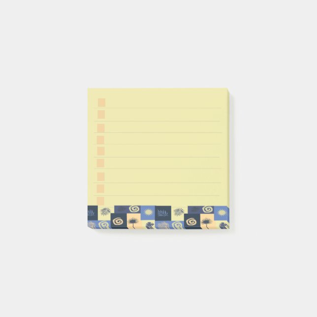 Post-it® Notas adhesivas de patrón abstracto azul y crema (Anverso)