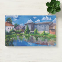 Notas adhesivas de pintura de lago en el paisaje r
