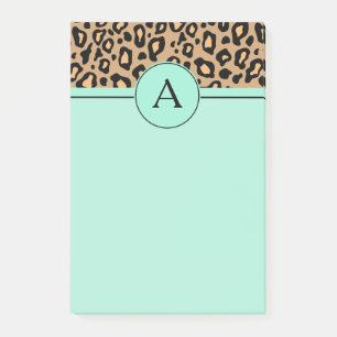 Post-it® Notas Adhesivas de Turquesa con Monograma de Leopa