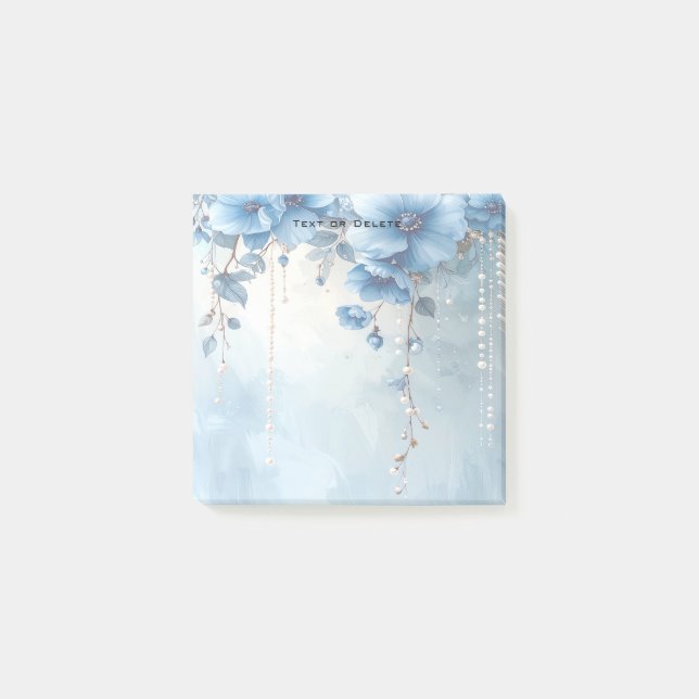 Post-it® Notas Adhesivas Flores Azules y Perlas (Anverso)