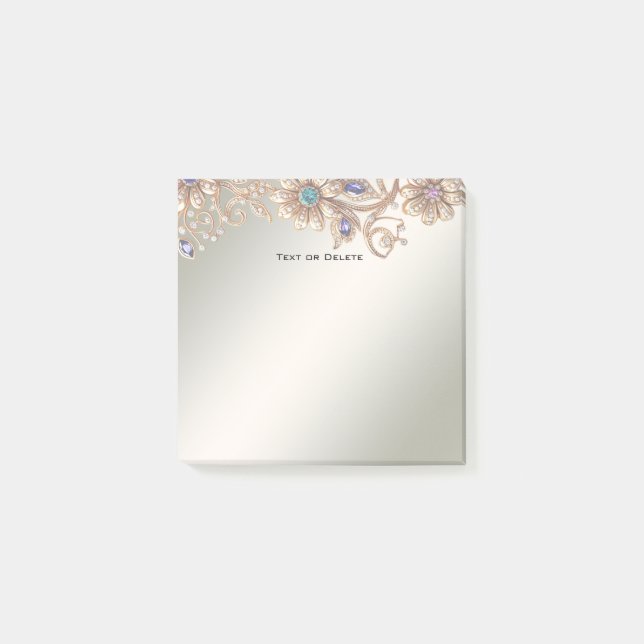 Post-it® Notas Adhesivas Flores de Joyas de Oro Elegantes (Anverso)