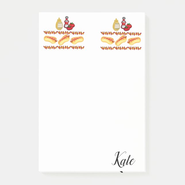Post-it® Notas Adhesivas Hotdogs Ketchup Mostaza Comida (Anverso)