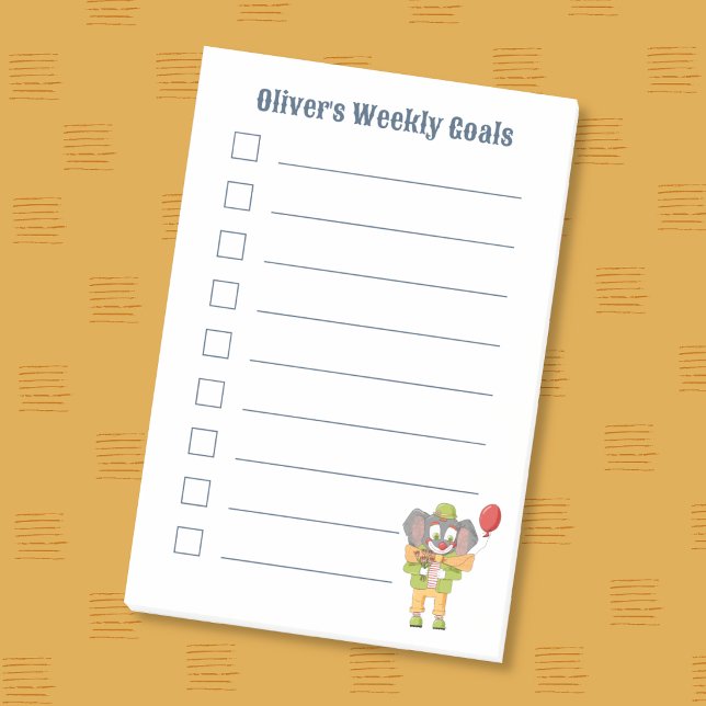 Post-it® Notas Adhesivas Metas Infantiles Elefante Payaso A (Cute clown elephant kid weekly goals sticky notes .)