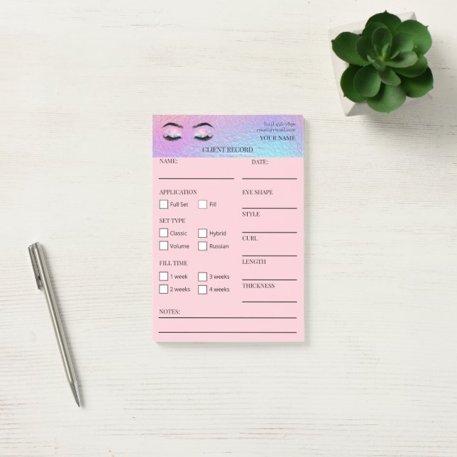 Post-it® Notas adhesivas para clientes de pestañas holográf (Oficina)