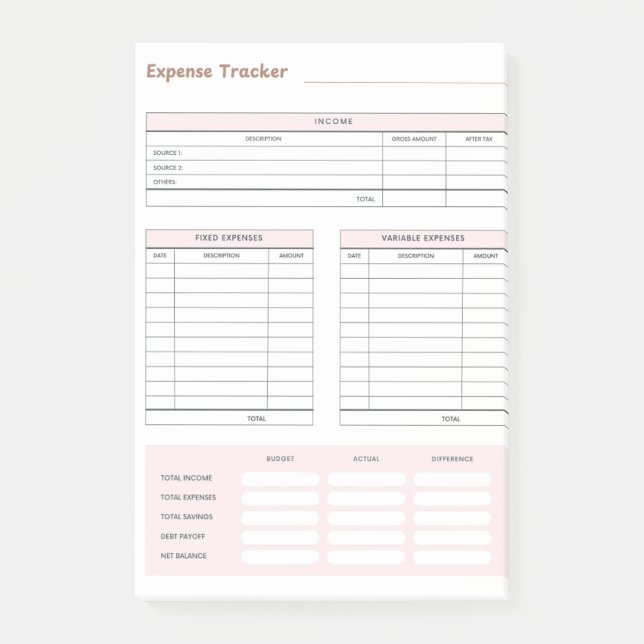 Post-it® Notas adhesivas para seguimiento de gastos (Anverso)