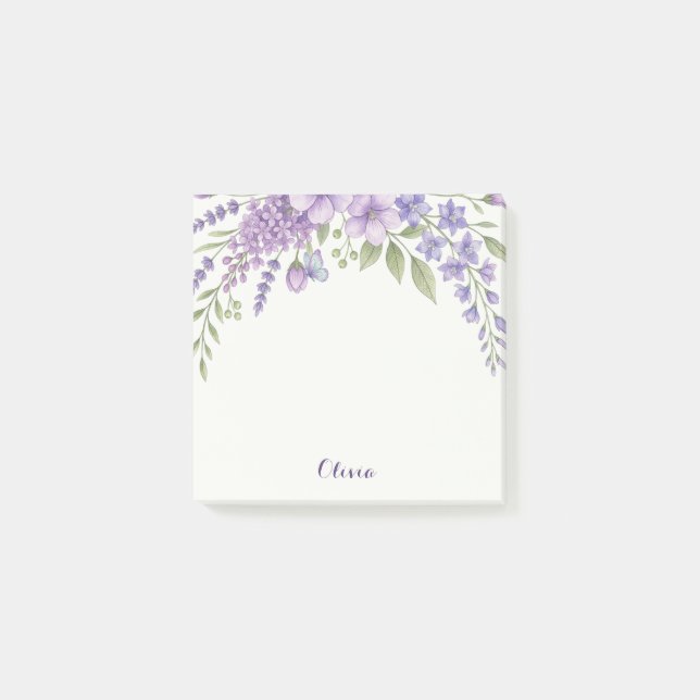 Post-it® Notas Adhesivas Personalizadas con Flores Moradas (Anverso)