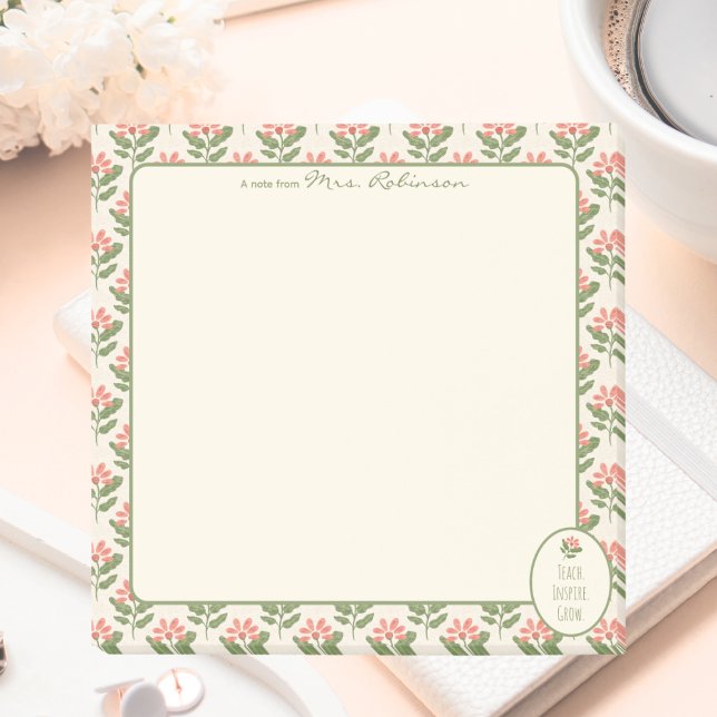 Post-it® Notas Adhesivas Personalizadas de Flores para Maes (Personalized Floral Teacher Sticky Notes | Custom Name Notepad | Teacher Appreciation Gift)