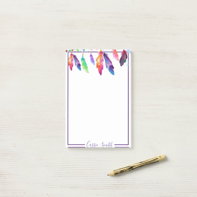 Post-it® Notas adhesivas personalizadas de plumas boho (Escritorio)