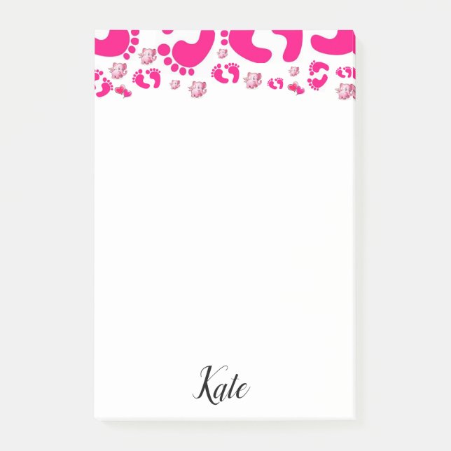 Post-it® Notas Adhesivas Pies de Bebé Rosa Elefante Niña (Anverso)