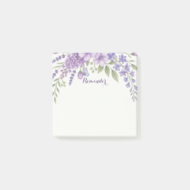 Post-it® Notas Adhesivas Recordatorio Florales Moradas, Lav (Anverso)