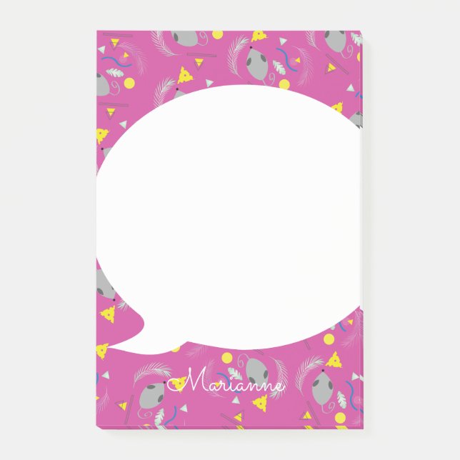 Post-it® Notas Adhesivas Rosa Queso Ratón Retro (Anverso)