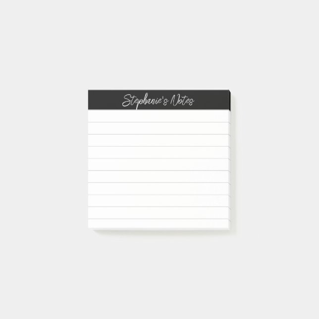 Post-it® Notas Clásicas de Script Negro Gris Rayado (Anverso)