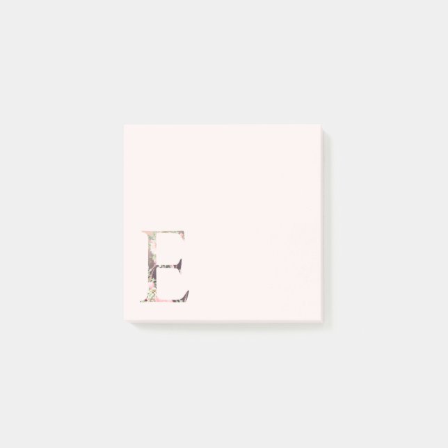 Post-it® Notas con Monograma de Letra "E" Floral (Anverso)