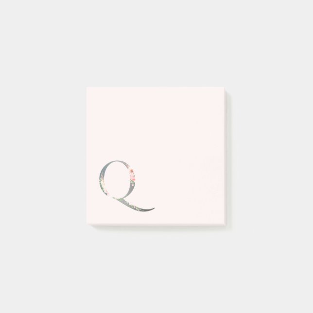 Post-it® Notas con Monograma de Letra "Q" Floral (Anverso)