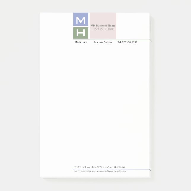 Post-it® Notas de bloques de tono de Guay inicializadas (Anverso)