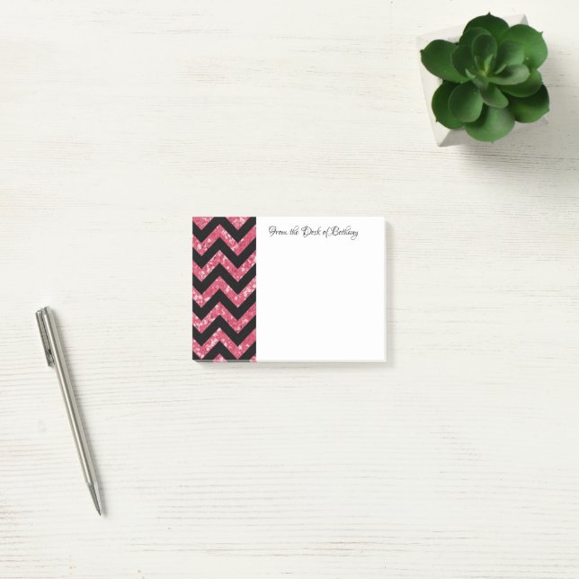 Post-it® Notas de Chevron, Purpurina rosa (Oficina)