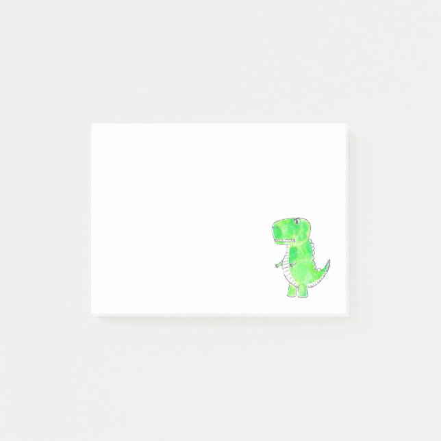 Post-it® Notas de dibujo de acuarela de dinosaurio verde (Anverso)