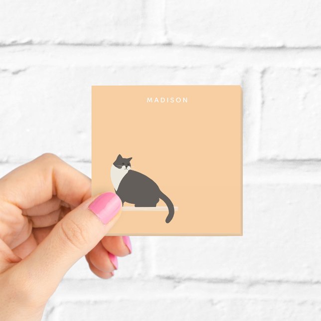 Post-it® Notas de gato blanco y negro lindas con nombre (Subido por el creador)