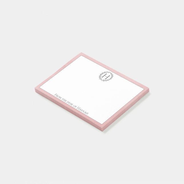 Post-it® Notas de la guerra de monograma rosado (En perspectiva)
