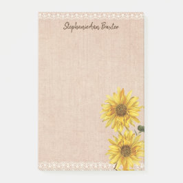 Post-it® Notas de Rustic Lace & Burlap Sunflowers