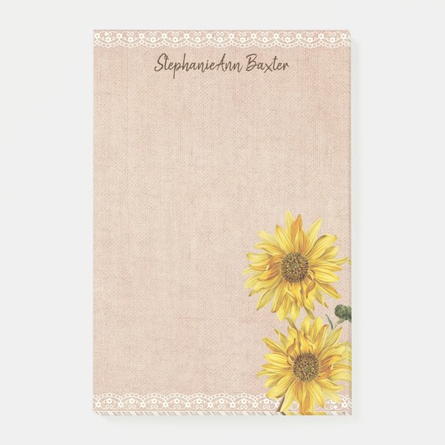 Post-it® Notas de Rustic Lace & Burlap Sunflowers (Anverso)