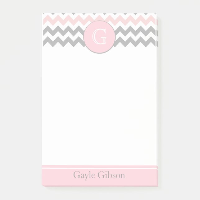 Post-it® Notas grises rosadas del Poste-it® del monograma (Anverso)
