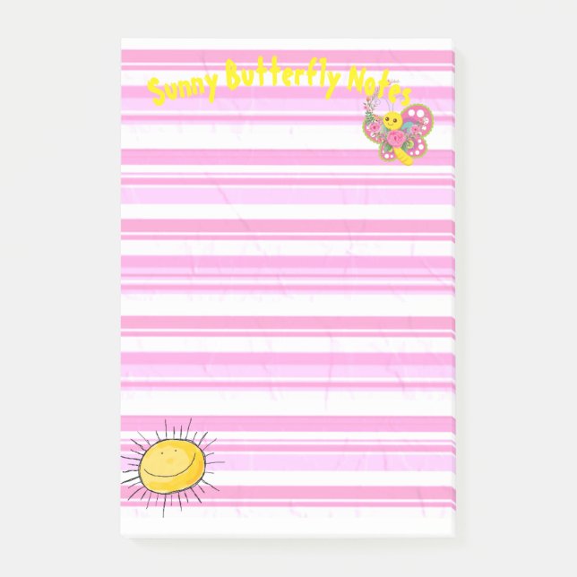 Post-it® Notas Mariposas Rayas Rosadas Sol (Anverso)