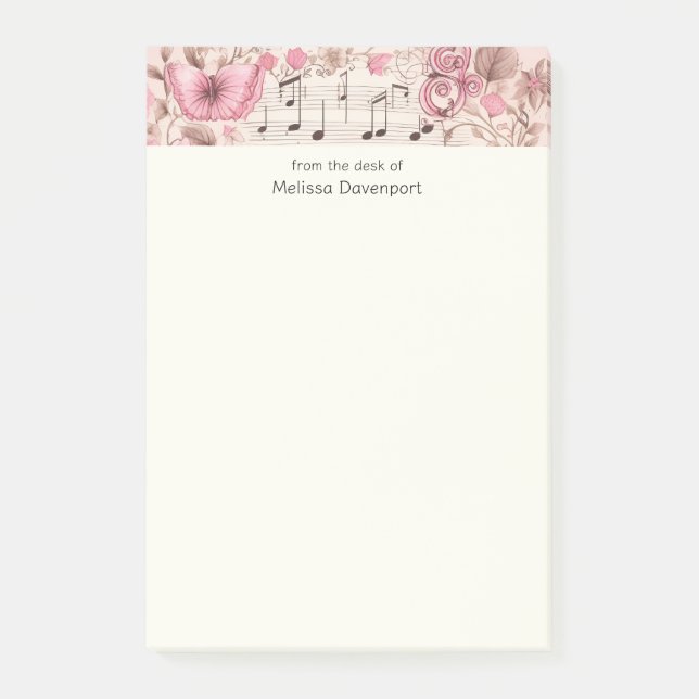 Post-it® Notas musicales y estilo retro de mariposa (Anverso)