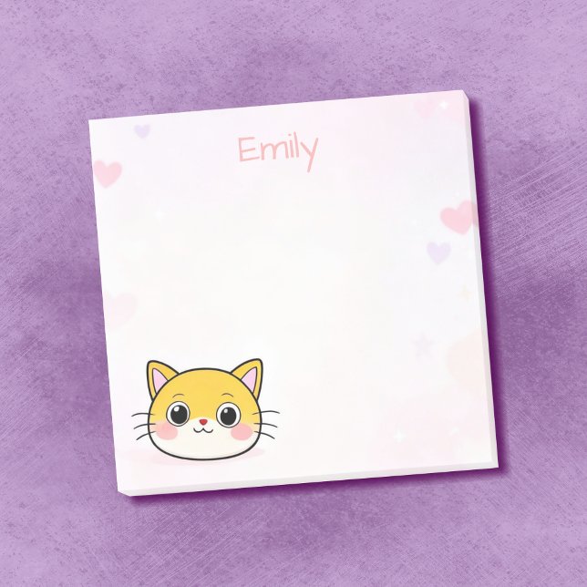 Post-it® Notas pegajosas de gato con nombre personalizado (🐱💖 Kawaii kitty sticky notes – personalized just for you!)