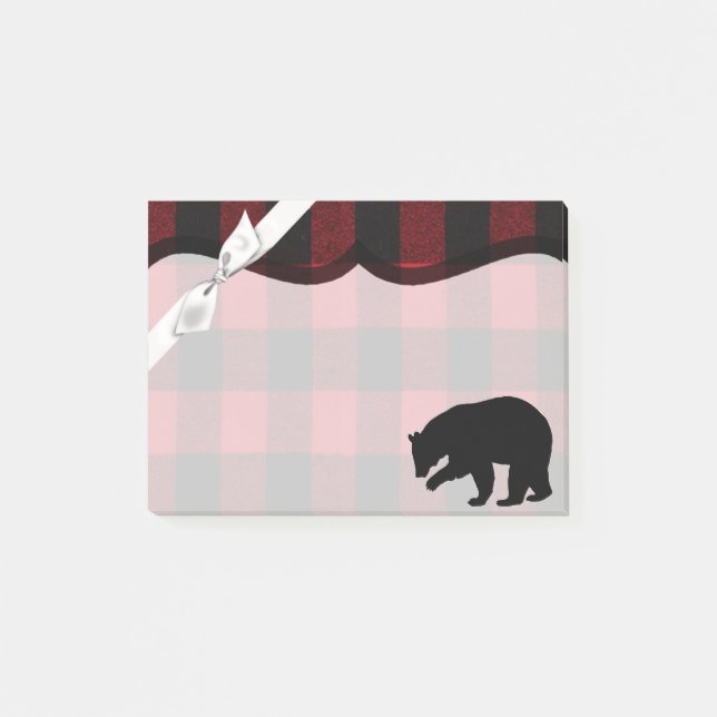 Post-it® Notas pegajosas Red Buffalo Plaid Bear Black (Anverso)