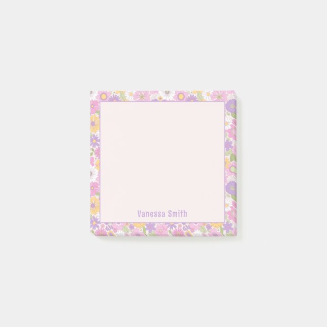 Post-it® Notas Personalizadas con Patrón Floral Retro (Anverso)