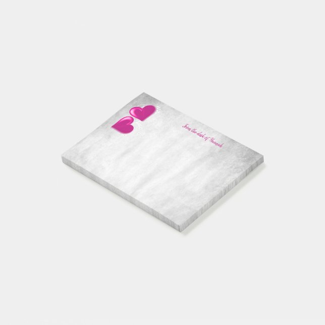 Post-it® Notas personalizadas de Magenta Valentine Hearts (En perspectiva)