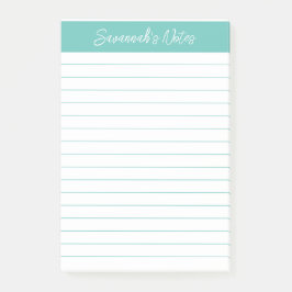 Post-it® Notas Personalizadas Script Elegant Aqua Rayadas