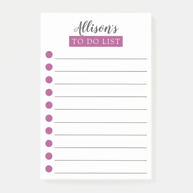 Post-it® Notas Post-it de Plum To Do Personalizadas (Anverso)