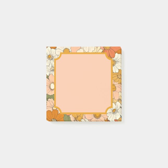 Post-it® Notas Post-It del Naranja Retro Groove Floral 3x3 (Anverso)
