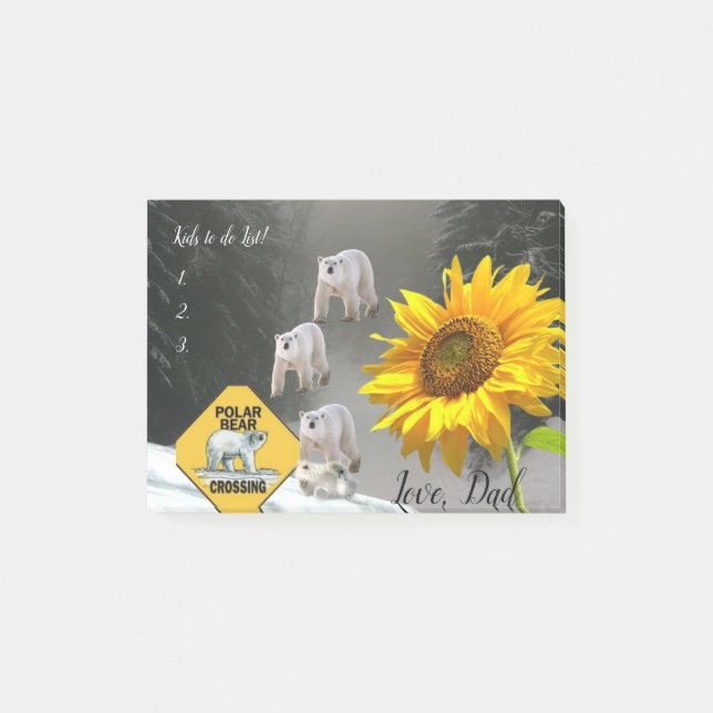 Post-it® Notas Post it Notes, Girasol Oso Polar Floral (Anverso)