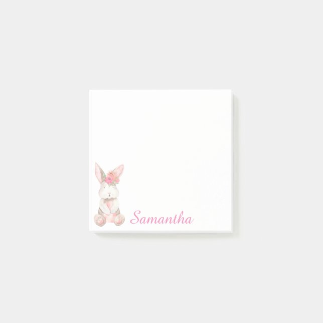 Post-it® Notas Post-It Personalizadas Floral Pink Bunny (Anverso)