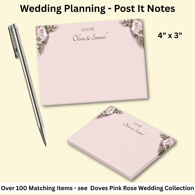 Post-it® Notas Rosas Pink y Palomas Boda (Subido por el creador)