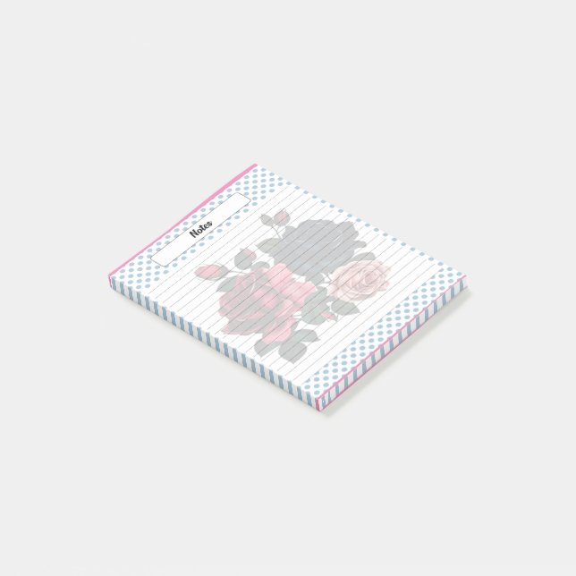 Post-it® Notas sobre Rosas rosas y azules (En perspectiva)