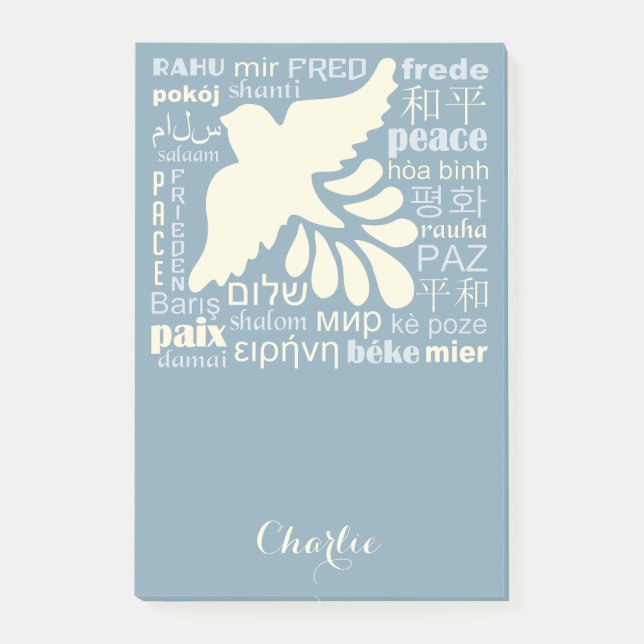 Post-it® PEACE en idiomas nombre personalizado Notas Post-I (Anverso)